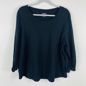 Chico's T-Shirt XL 3 16 Black Slub 3/4 Sleeve Utility Sleeve Ultimate Tee Top